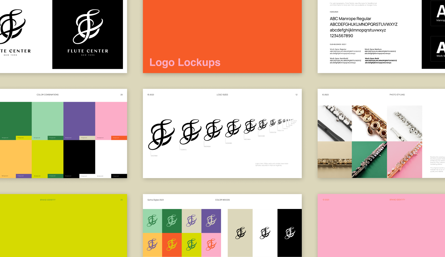 Nine screenshots of pages extracted from the brand guidelines