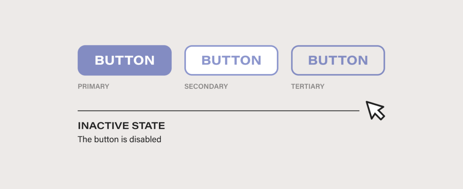 Family of primary, secondary, and tertiary buttons in their inactive state design (reducing the opacity of the buttons)