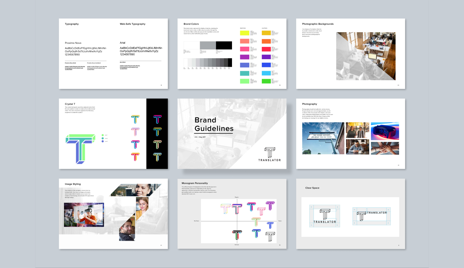 Nine pages extracted from the brand guidelines