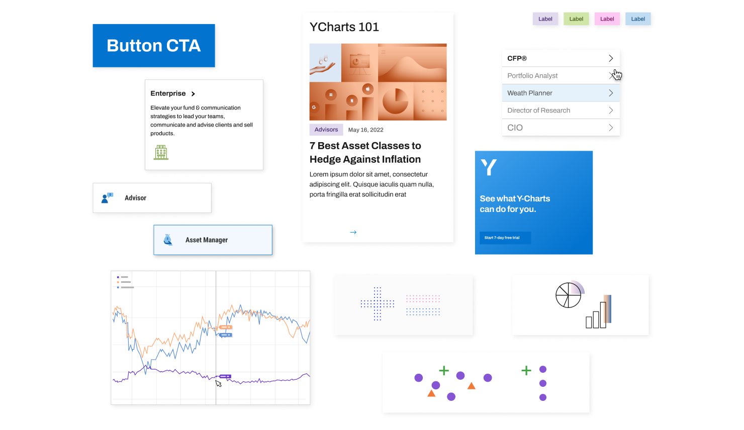 Selection of graphic components used on the website