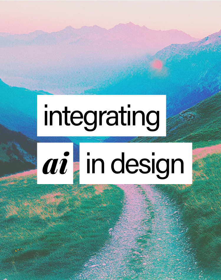 ai-generated image of path going back into mountains, slightly surreal colors. Text over image says 
