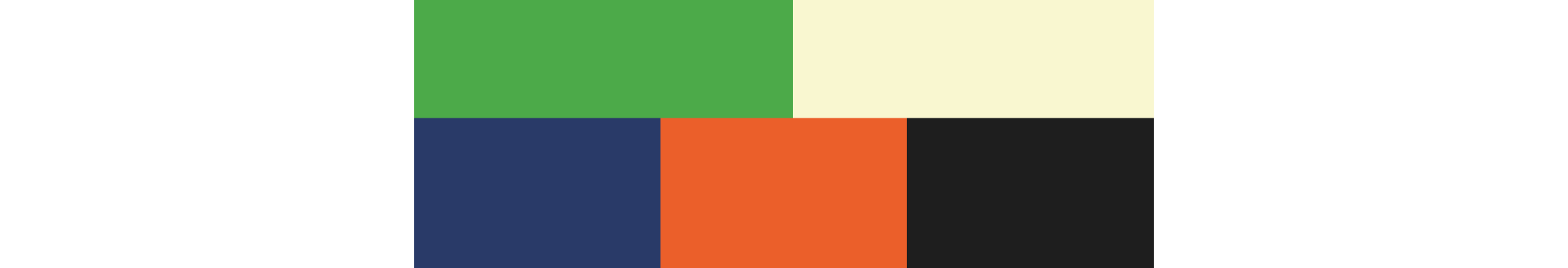 Color palette in green, blue, red and beige tones