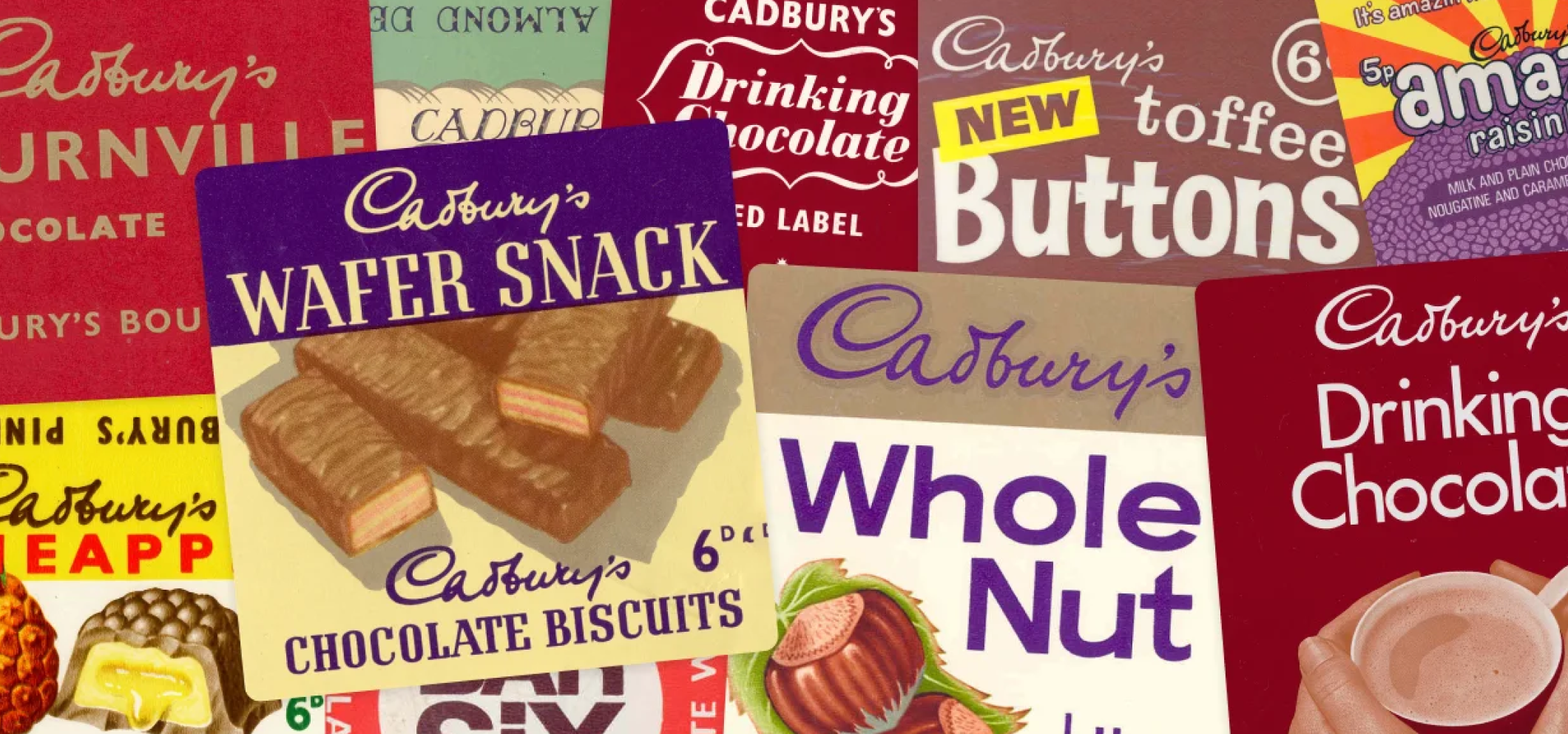 Collage of vintage Cadbury wrappers