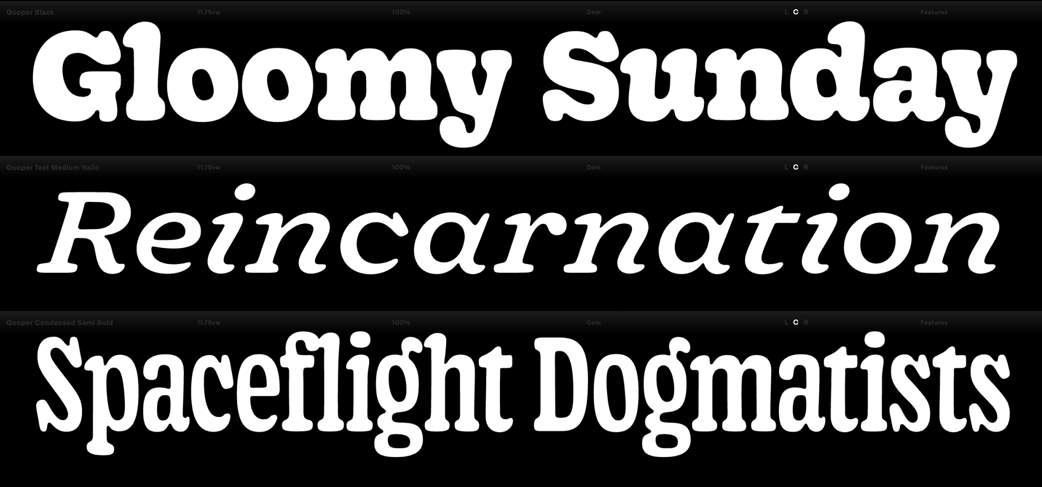 Three different typefaces