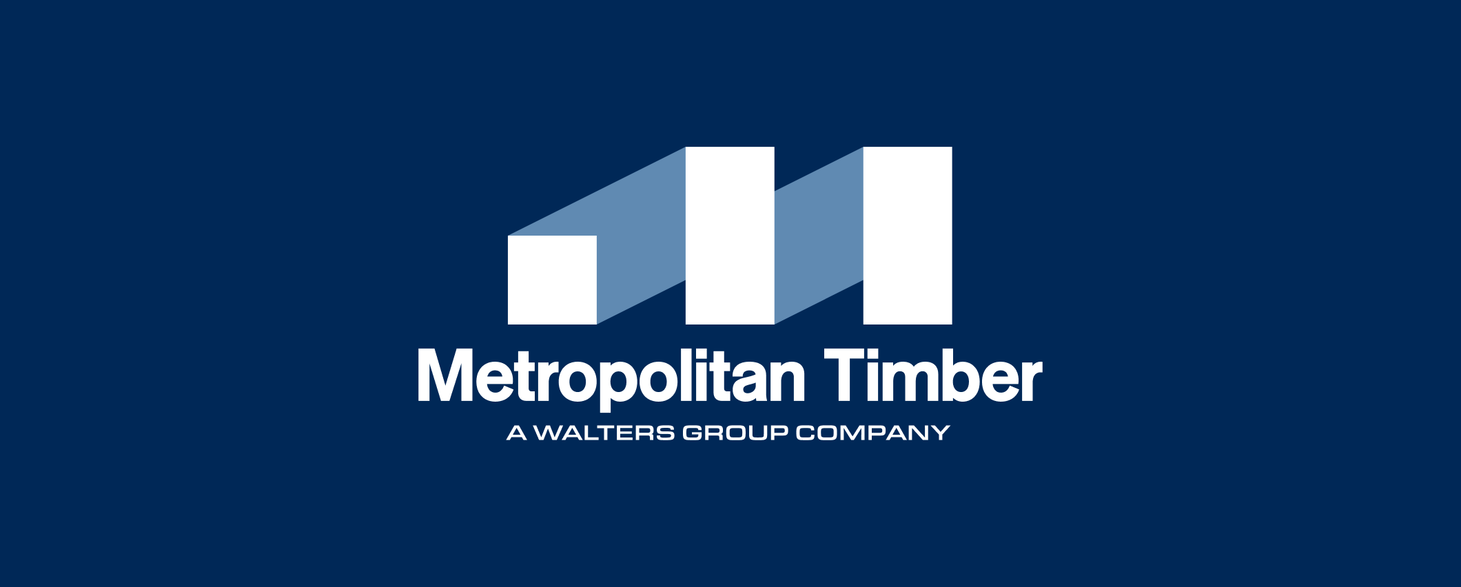 Metropolitan Timber logo, white on Midnight Blue background