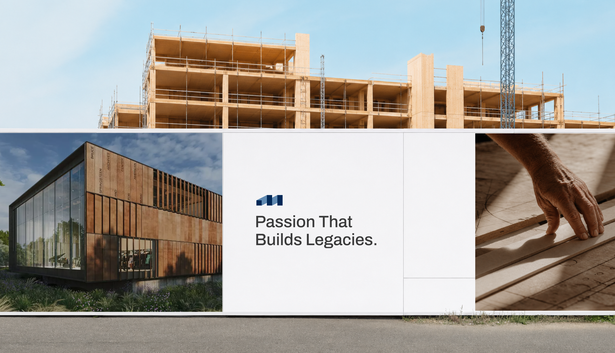 Metropolitan Timber construction, completed building, brand tagline, and timber craftsmanship